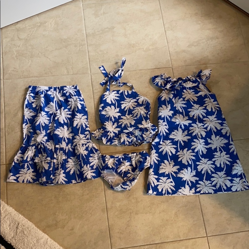 Kelly’s Kid Girl Blue White Palm Dress Capri 6 7 8